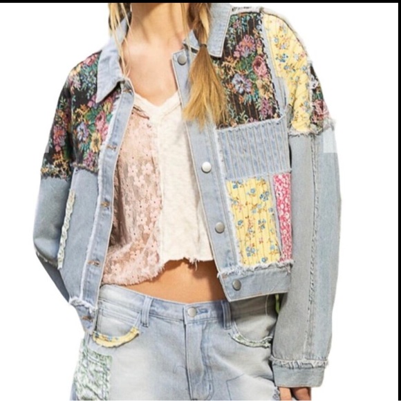 POL / Denim Boho Patchwork Denim Jacket With Stitching Detail New BOUTIQ… - Picture 4 of 12